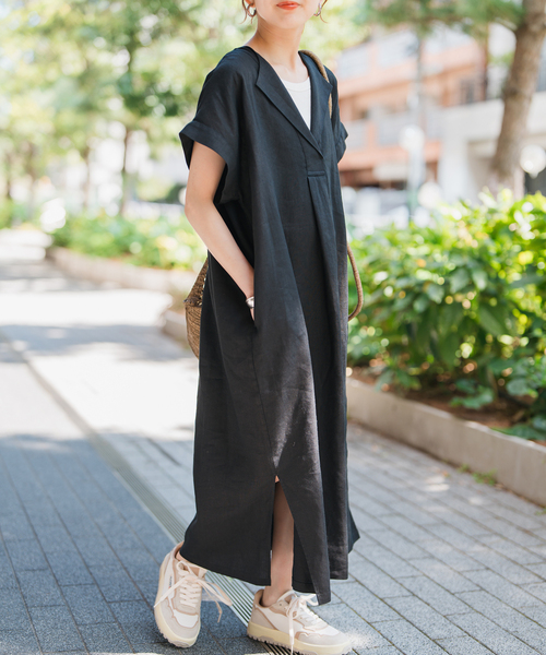 Spick & Span（スピックアンドスパン）の「《追加》リネンカフタンドレス（ワンピース・レディース・ブルー系その他/ブラックミックス・38/36）」の11枚目の写真