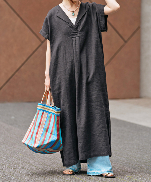 Spick & Span（スピックアンドスパン）の「《追加》リネンカフタンドレス（ワンピース・レディース・ブルー系その他/ブラックミックス・38/36）」の14枚目の写真