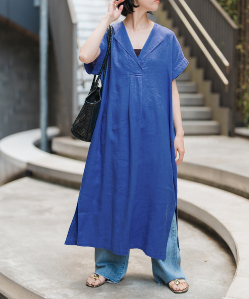 Spick & Span（スピックアンドスパン）の「《追加》リネンカフタンドレス（ワンピース・レディース・ブルー系その他/ブラックミックス・38/36）」の18枚目の写真