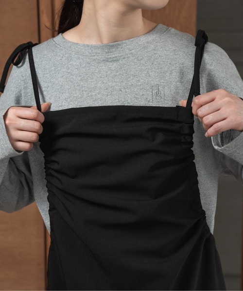 lawgy（ラウジー）の「arm gather cami op / アームギャザーキャミワンピ（ワンピース・レディース・グレー/ブラック・FREE）」の4枚目の写真