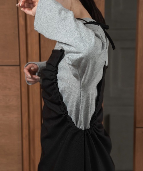 lawgy（ラウジー）の「arm gather cami op / アームギャザーキャミワンピ（ワンピース・レディース・グレー/ブラック・FREE）」の5枚目の写真