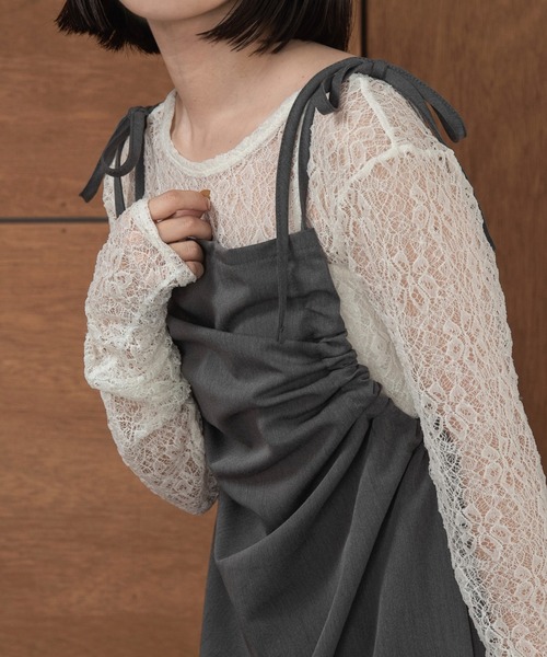 lawgy（ラウジー）の「arm gather cami op / アームギャザーキャミワンピ（ワンピース・レディース・グレー/ブラック・FREE）」の7枚目の写真