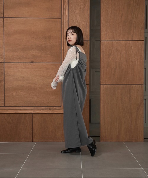 lawgy（ラウジー）の「arm gather cami op / アームギャザーキャミワンピ（ワンピース・レディース・グレー/ブラック・FREE）」の11枚目の写真