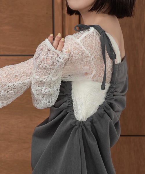 lawgy（ラウジー）の「arm gather cami op / アームギャザーキャミワンピ（ワンピース・レディース・グレー/ブラック・FREE）」の8枚目の写真