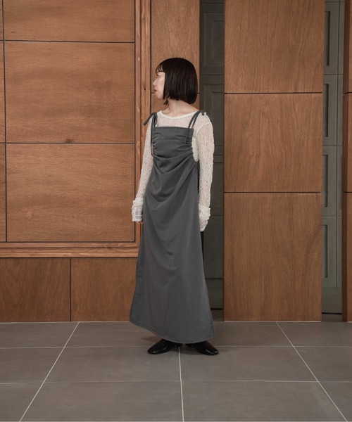 lawgy（ラウジー）の「arm gather cami op / アームギャザーキャミワンピ（ワンピース・レディース・グレー/ブラック・FREE）」の12枚目の写真