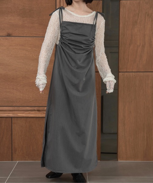 lawgy（ラウジー）の「arm gather cami op / アームギャザーキャミワンピ（ワンピース・レディース・グレー/ブラック・FREE）」の9枚目の写真