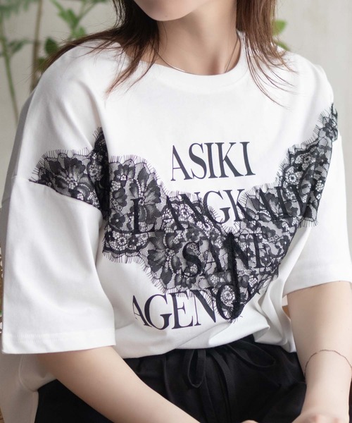 NAVY(ネイビー)の「NAVY レース使いプリントTシャツ(Tシャツ/カットソー・レディース・オフホワイト/チャコールグレー・M/L)」の6枚目の写真