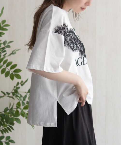 NAVY(ネイビー)の「NAVY レース使いプリントTシャツ(Tシャツ/カットソー・レディース・オフホワイト/チャコールグレー・M/L)」の9枚目の写真