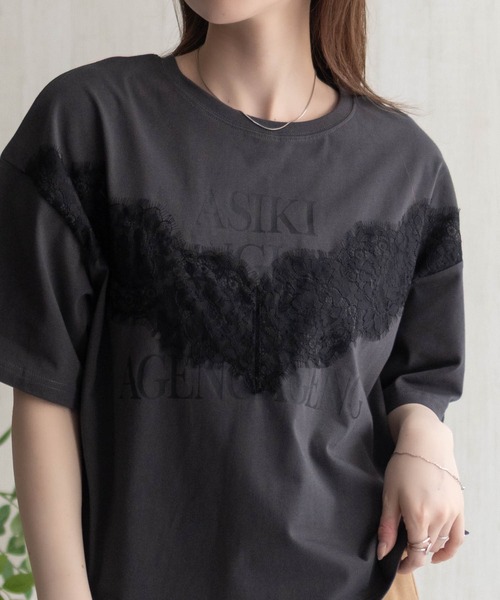 NAVY(ネイビー)の「NAVY レース使いプリントTシャツ(Tシャツ/カットソー・レディース・オフホワイト/チャコールグレー・M/L)」の14枚目の写真