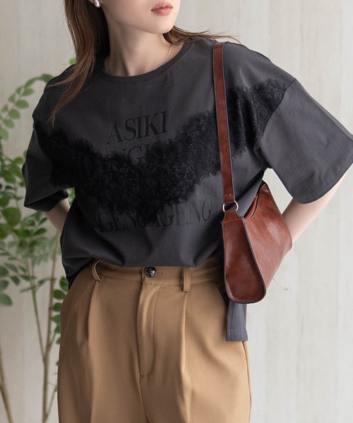 NAVY(ネイビー)の「NAVY レース使いプリントTシャツ(Tシャツ/カットソー・レディース・オフホワイト/チャコールグレー・M/L)」の15枚目の写真