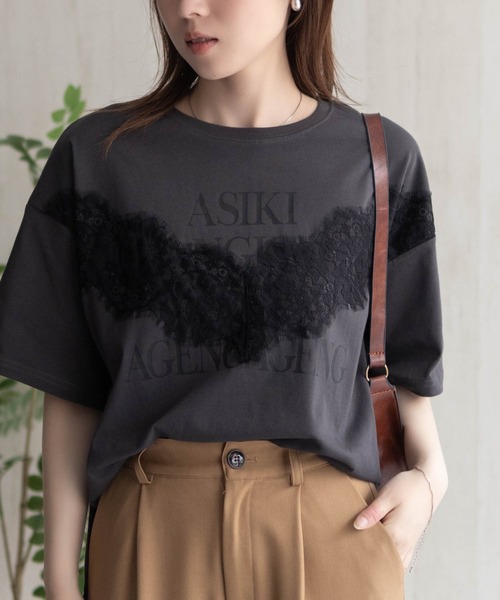 NAVY(ネイビー)の「NAVY レース使いプリントTシャツ(Tシャツ/カットソー・レディース・オフホワイト/チャコールグレー・M/L)」の16枚目の写真