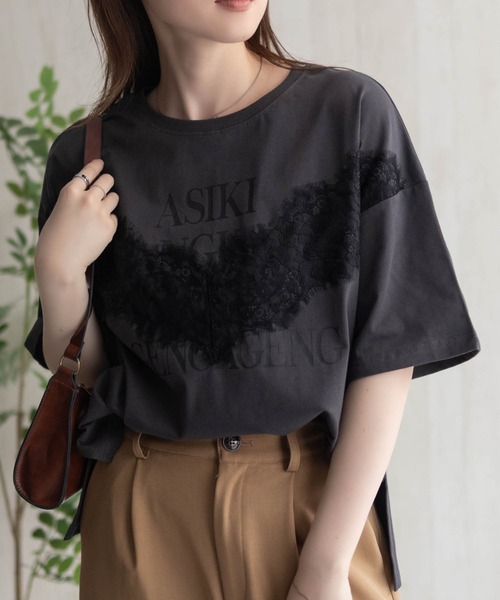 NAVY(ネイビー)の「NAVY レース使いプリントTシャツ(Tシャツ/カットソー・レディース・オフホワイト/チャコールグレー・M/L)」の17枚目の写真