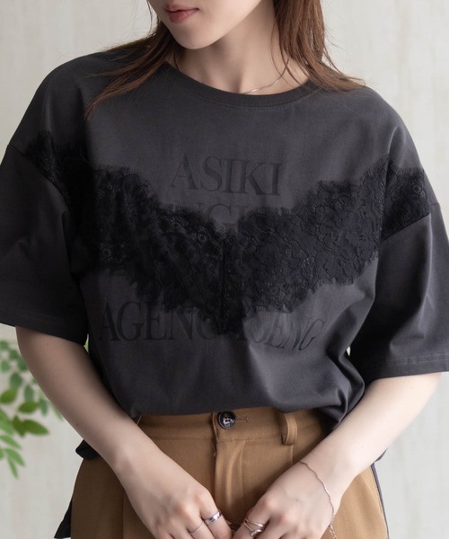 NAVY(ネイビー)の「NAVY レース使いプリントTシャツ(Tシャツ/カットソー・レディース・オフホワイト/チャコールグレー・M/L)」の18枚目の写真