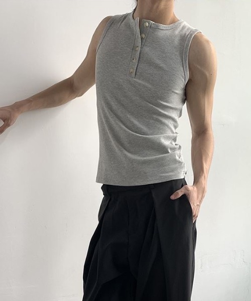 FreeZone(フリーゾーン)の「ボタンベスト(Tシャツ/カットソー・メンズ・ホワイト/ブラック/グレー・F)」の4枚目の写真