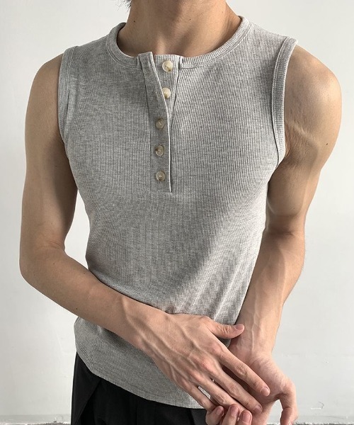 FreeZone(フリーゾーン)の「ボタンベスト(Tシャツ/カットソー・メンズ・ホワイト/ブラック/グレー・F)」の6枚目の写真