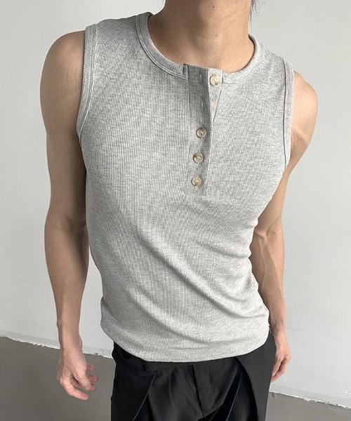 FreeZone(フリーゾーン)の「ボタンベスト(Tシャツ/カットソー・メンズ・ホワイト/ブラック/グレー・F)」の9枚目の写真