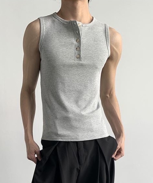 FreeZone(フリーゾーン)の「ボタンベスト(Tシャツ/カットソー・メンズ・ホワイト/ブラック/グレー・F)」の10枚目の写真