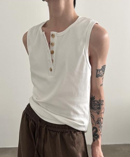FreeZone(フリーゾーン)の「ボタンベスト(Tシャツ/カットソー・メンズ・ホワイト/ブラック/グレー・F)」の19枚目の写真