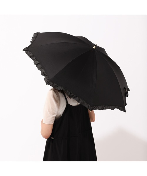 Francfranc(フランフラン)の「【遮光率・UVカット率100%生地使用】クラシックフリル 長傘 50cm ブラック 日傘 雨傘 晴雨兼用(長傘・レディース・ブラック・FREE)」の4枚目の写真