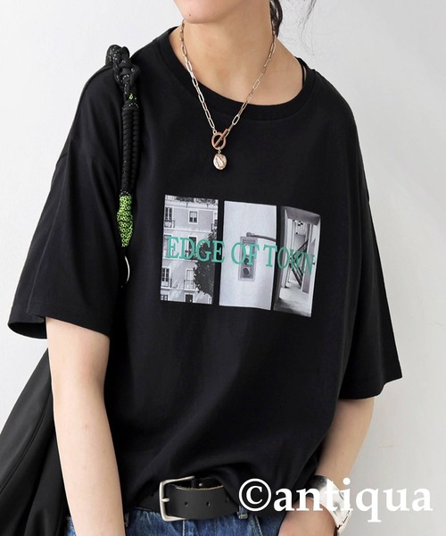 antiqua(アンティカ)の「ロゴプリントTシャツ(Tシャツ/カットソー・レディース・オートミール/ブラック/チャコールグレー・ONESIZE)」の3枚目の写真