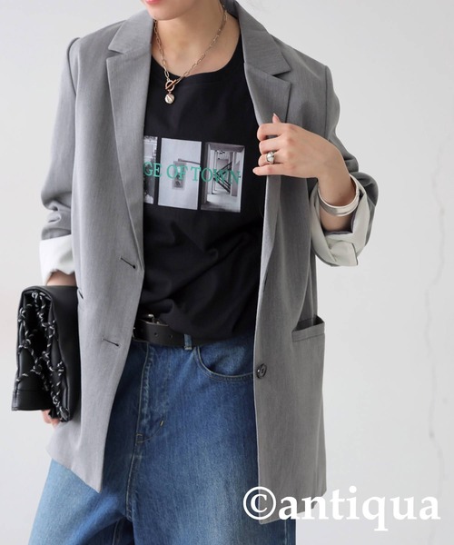 antiqua(アンティカ)の「ロゴプリントTシャツ(Tシャツ/カットソー・レディース・オートミール/ブラック/チャコールグレー・ONESIZE)」の6枚目の写真