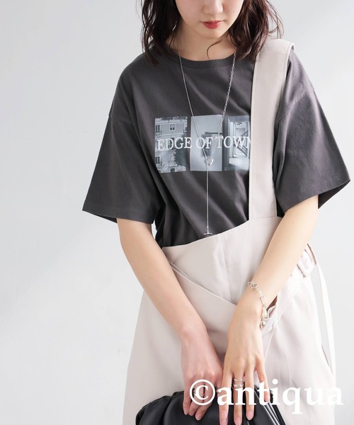 antiqua(アンティカ)の「ロゴプリントTシャツ(Tシャツ/カットソー・レディース・オートミール/ブラック/チャコールグレー・ONESIZE)」の7枚目の写真