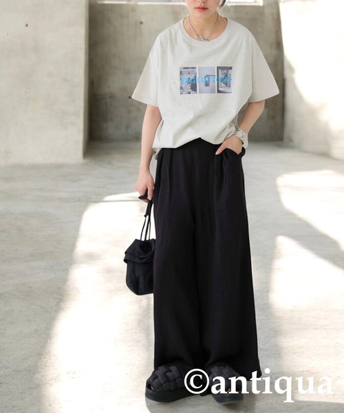 antiqua(アンティカ)の「ロゴプリントTシャツ(Tシャツ/カットソー・レディース・オートミール/ブラック/チャコールグレー・ONESIZE)」の11枚目の写真