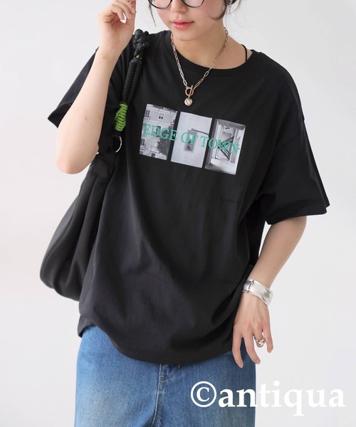 antiqua(アンティカ)の「ロゴプリントTシャツ(Tシャツ/カットソー・レディース・オートミール/ブラック/チャコールグレー・ONESIZE)」の4枚目の写真