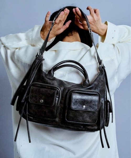 Fang ショルダーバッグ セール】サイドWZIP 5ポケット 2WAY 太ベルト ショルダーバッグ