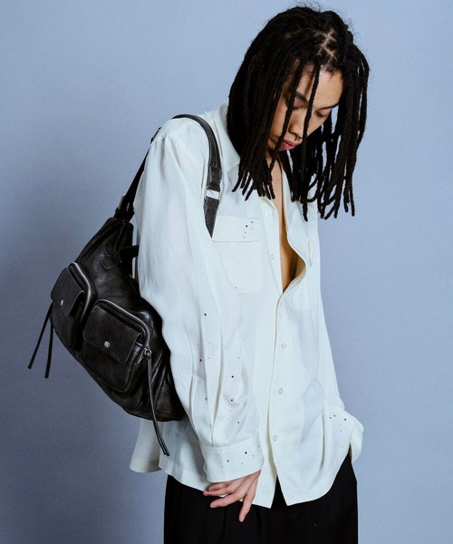 faux leather multi pocket shoulder bag / フェイクレザー