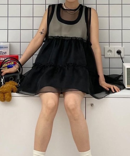 CADBURY（キャドバリー）の「ｼｱｰﾃｨｱｰﾄﾞﾀﾝｸﾁｭﾆｯｸ（その他トップス・レディース・ブラック×ホワイト/ホワイト×ブラック・FREE）」の4枚目の写真