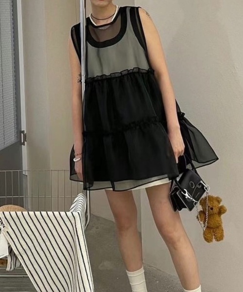 CADBURY（キャドバリー）の「ｼｱｰﾃｨｱｰﾄﾞﾀﾝｸﾁｭﾆｯｸ（その他トップス・レディース・ブラック×ホワイト/ホワイト×ブラック・FREE）」の3枚目の写真