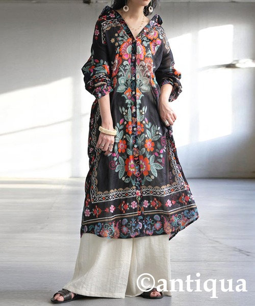 antiqua(アンティカ)の「花柄シャツワンピース(シャツワンピース・レディース・ブラック・ONESIZE)」の1枚目の写真
