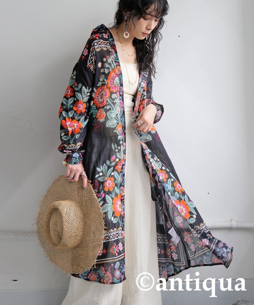 antiqua(アンティカ)の「花柄シャツワンピース(シャツワンピース・レディース・ブラック・ONESIZE)」の2枚目の写真