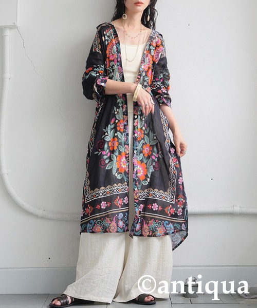 antiqua(アンティカ)の「花柄シャツワンピース(シャツワンピース・レディース・ブラック・ONESIZE)」の3枚目の写真