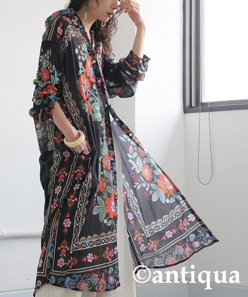 antiqua(アンティカ)の「花柄シャツワンピース(シャツワンピース・レディース・ブラック・ONESIZE)」の4枚目の写真