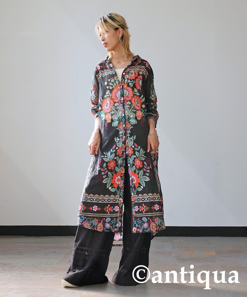 antiqua(アンティカ)の「花柄シャツワンピース(シャツワンピース・レディース・ブラック・ONESIZE)」の5枚目の写真