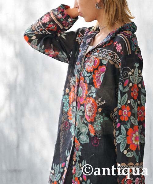 antiqua(アンティカ)の「花柄シャツワンピース(シャツワンピース・レディース・ブラック・ONESIZE)」の6枚目の写真