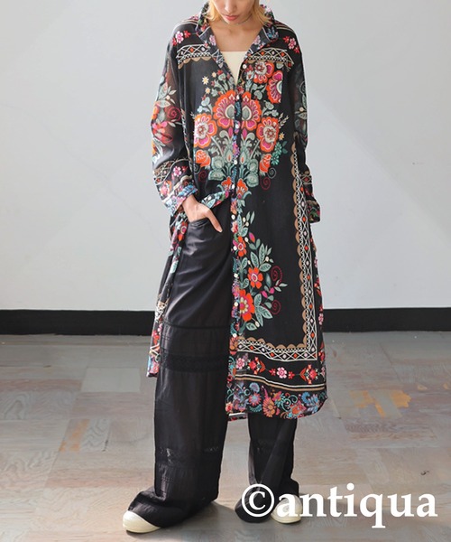 antiqua(アンティカ)の「花柄シャツワンピース(シャツワンピース・レディース・ブラック・ONESIZE)」の7枚目の写真