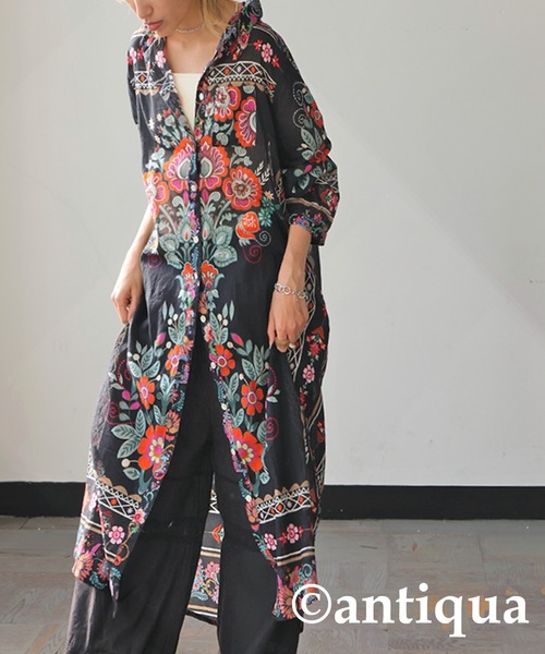 antiqua(アンティカ)の「花柄シャツワンピース(シャツワンピース・レディース・ブラック・ONESIZE)」の8枚目の写真