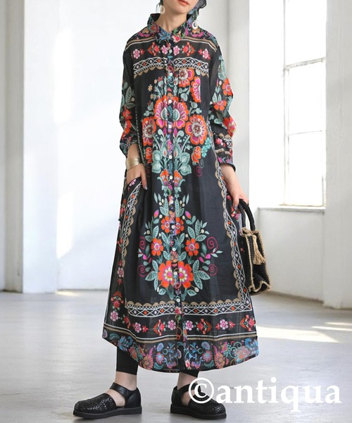antiqua(アンティカ)の「花柄シャツワンピース(シャツワンピース・レディース・ブラック・ONESIZE)」の9枚目の写真