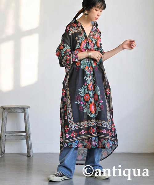 antiqua(アンティカ)の「花柄シャツワンピース(シャツワンピース・レディース・ブラック・ONESIZE)」の13枚目の写真