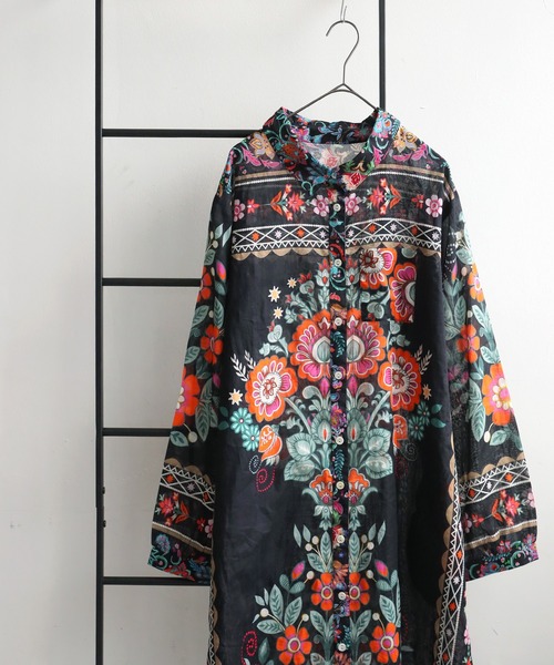 antiqua(アンティカ)の「花柄シャツワンピース(シャツワンピース・レディース・ブラック・ONESIZE)」の14枚目の写真