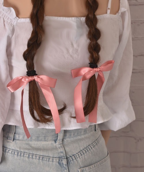 Mayree(メイリー)の「【float】サテン 光沢 リボン シンプル ヘアゴム【2個セット/12色展開】(ヘアゴム・レディース・チョコ/スモークピンク/ベビーピンク/ブラック/グレー/オフホワイト/ホワイト/ワインレッド/ミント/ネイビー/ラベンダー/グレー系・FREE)」の21枚目の写真