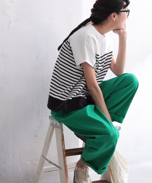 soulberry（ソウルベリー）の「袖あり！なノースリのパネルボーダーカットソー（Tシャツ/カットソー・レディース・ホワイト×ブラック・M/L/LL/3L）」の6枚目の写真
