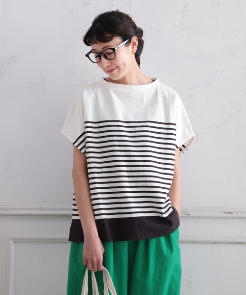 soulberry（ソウルベリー）の「袖あり！なノースリのパネルボーダーカットソー（Tシャツ/カットソー・レディース・ホワイト×ブラック・M/L/LL/3L）」の10枚目の写真