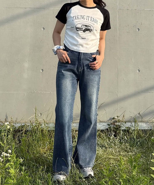 AS KNOW AS plus（アズノゥアズプラス）の「●スラリ見え フレアデニムパンツ（デニムパンツ・レディース・サックスブルー系/ブラック系/ブルー系・FREE）」の9枚目の写真