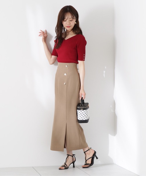 PROPORTION BODY DRESSING(プロポーションボディドレッシング)の「ニュアンス釦付きナロースカート / 1215220610(スカート・レディース・ブラウン/ダークネイビー・MEDIUM/SMALL)」の2枚目の写真