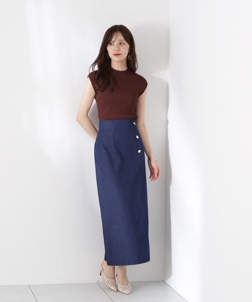 PROPORTION BODY DRESSING(プロポーションボディドレッシング)の「ニュアンス釦付きナロースカート / 1215220610(スカート・レディース・ブラウン/ダークネイビー・MEDIUM/SMALL)」の10枚目の写真
