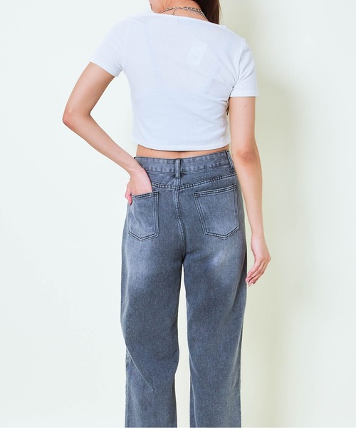 GORGE(ゴージ)の「《レースアップ×レイヤード風》レディース クロップドTシャツ フェイクレイヤード 春夏秋(Tシャツ/カットソー・レディース・オフホワイト/ブラック・F)」の12枚目の写真